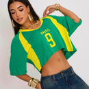 Blusa Cropped Brasil Feminina – Estilo Torcida Fashion (Verde e Azul)