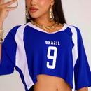 Blusa Cropped Brasil Feminina – Estilo Torcida Fashion (Verde e Azul)