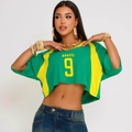 Blusa Cropped Brasil Feminina – Estilo Torcida Fashion (Verde e Azul)