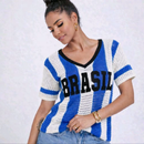 Blusa Brasil Feminina em Tricot – Camisa Estilo Torcida Premium (Verde e Azul)