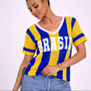 Blusa Brasil Feminina em Tricot – Camisa Estilo Torcida Premium (Verde e Azul)
