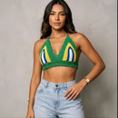 Top Crochê Brasil Feminino – Cropped Verão Ajustável Estilo Praia