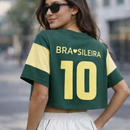 Cropped Brasil Feminino – Camisa Oversized Estilo Seleção Casual Premium
