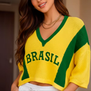 Blusa Tricot Brasil Feminina Premium – Cropped Estiloso Confortável