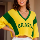 Blusa Tricot Brasil Feminina Premium – Cropped Estiloso Confortável