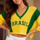 Blusa Tricot Brasil Feminina Premium – Cropped Estiloso Confortável