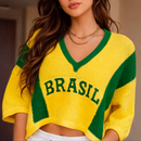 Blusa Tricot Brasil Feminina Premium – Cropped Estiloso Confortável